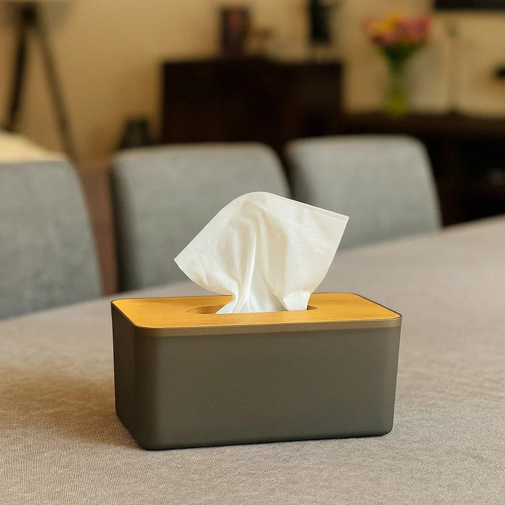 Tinted Tissue Box with Wooden Lid - Round | Full House Lebanon