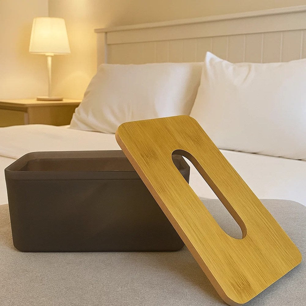 Tinted Tissue Box with Wooden Lid | Full House Lebanon