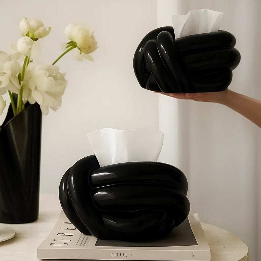 Modern Knot Design Tissue Box - Black | Full House Lebanon
