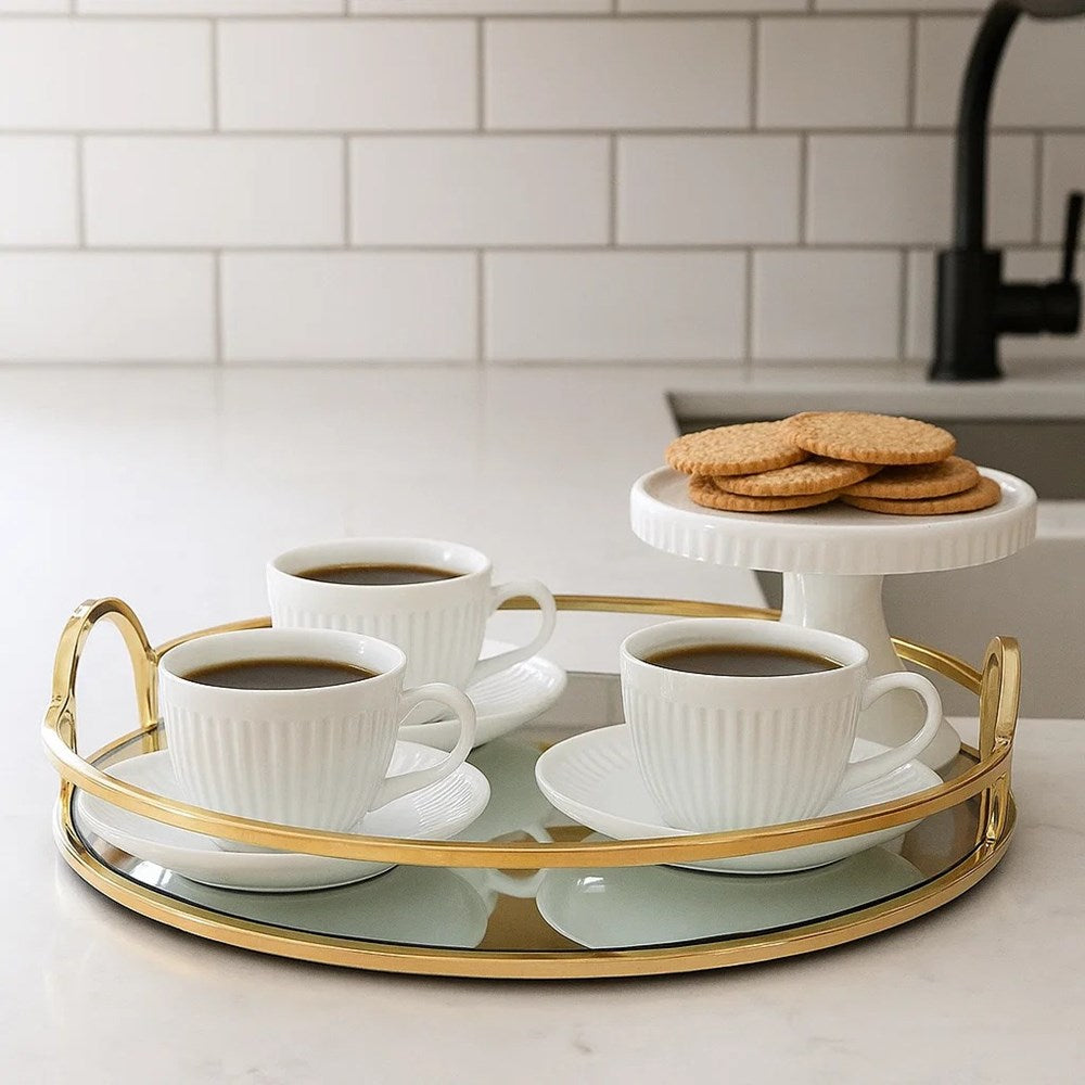 Gold Round Glass Mirror Tray - Small | Full House Lebanon