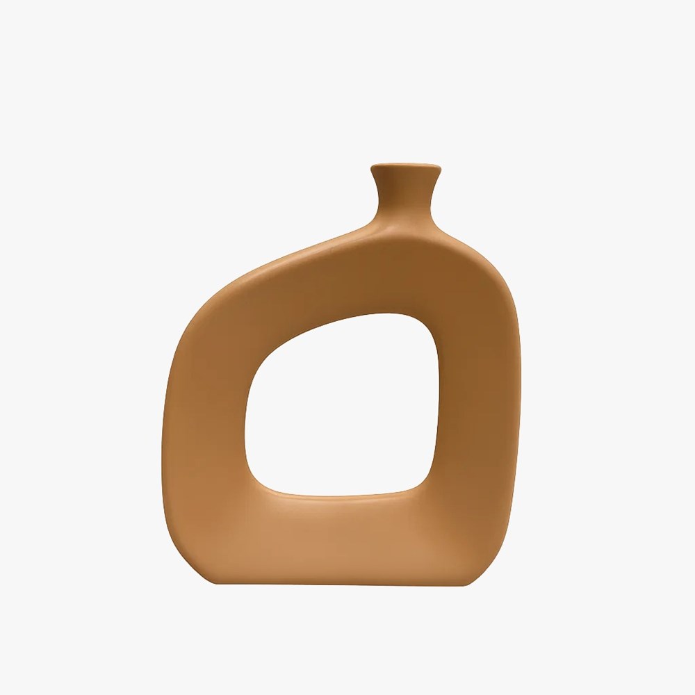 Modern Hollow Ceramic Vase - Large, Light Brown | Full House Lebanon
