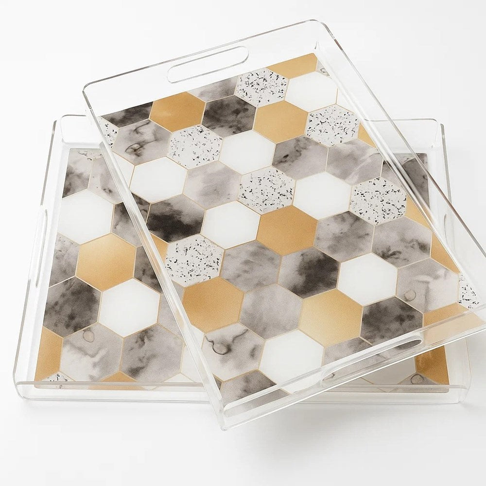 Rectangular Plastic Printed Serving Tay Set (2 Pcs) - 6 | Full House Lebanon