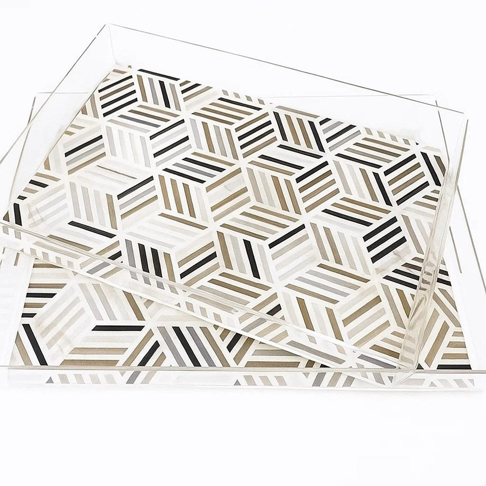 Rectangular Plastic Printed Serving Tay Set (2 Pcs) - 11 | Full House Lebanon
