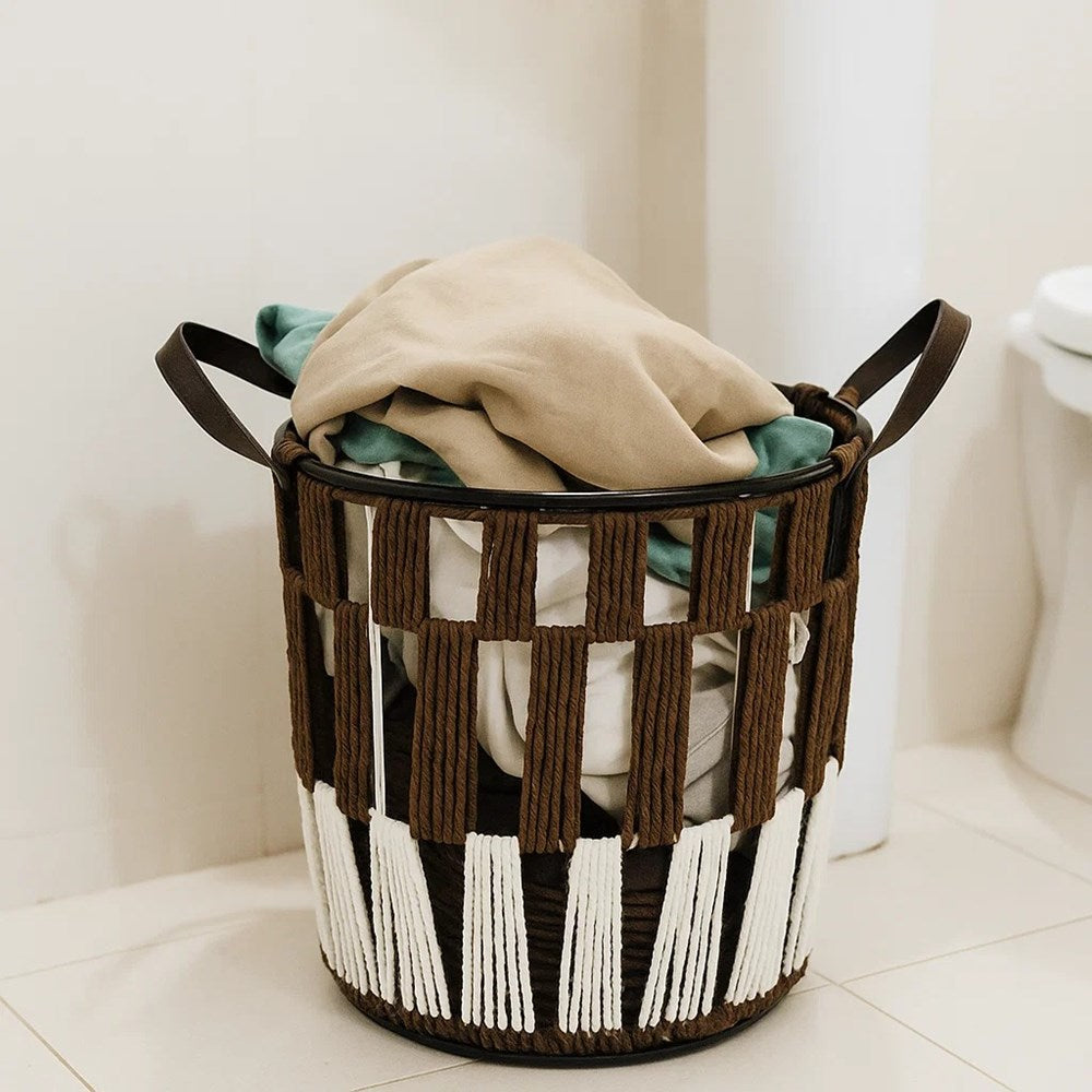 Cannon Laundry Basket with Leather Handles - Small, Brown | Full House Lebanon