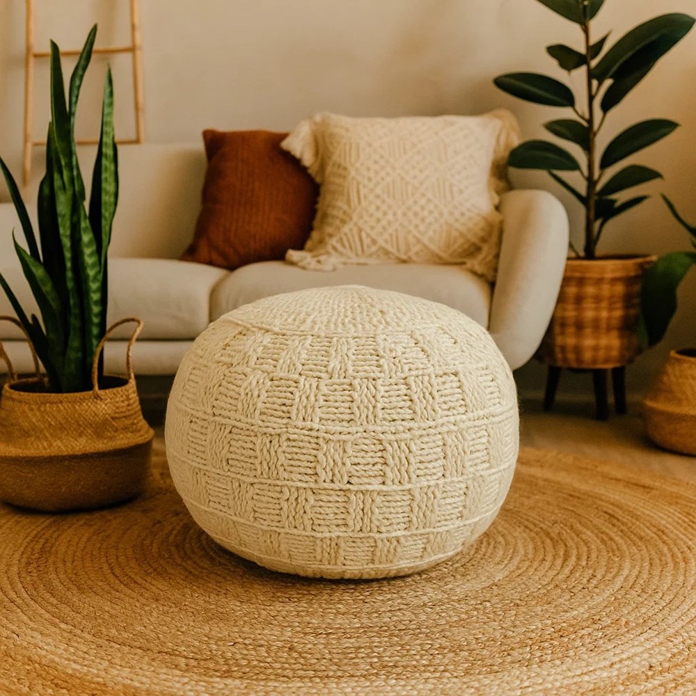 Cannon Modern Handmade Round Pouf | Full House Lebanon