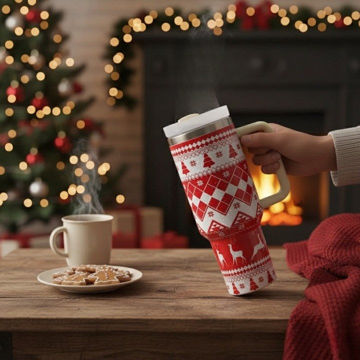 Christmas-Themed Insulated Tumbler - Navy | Full House Lebanon