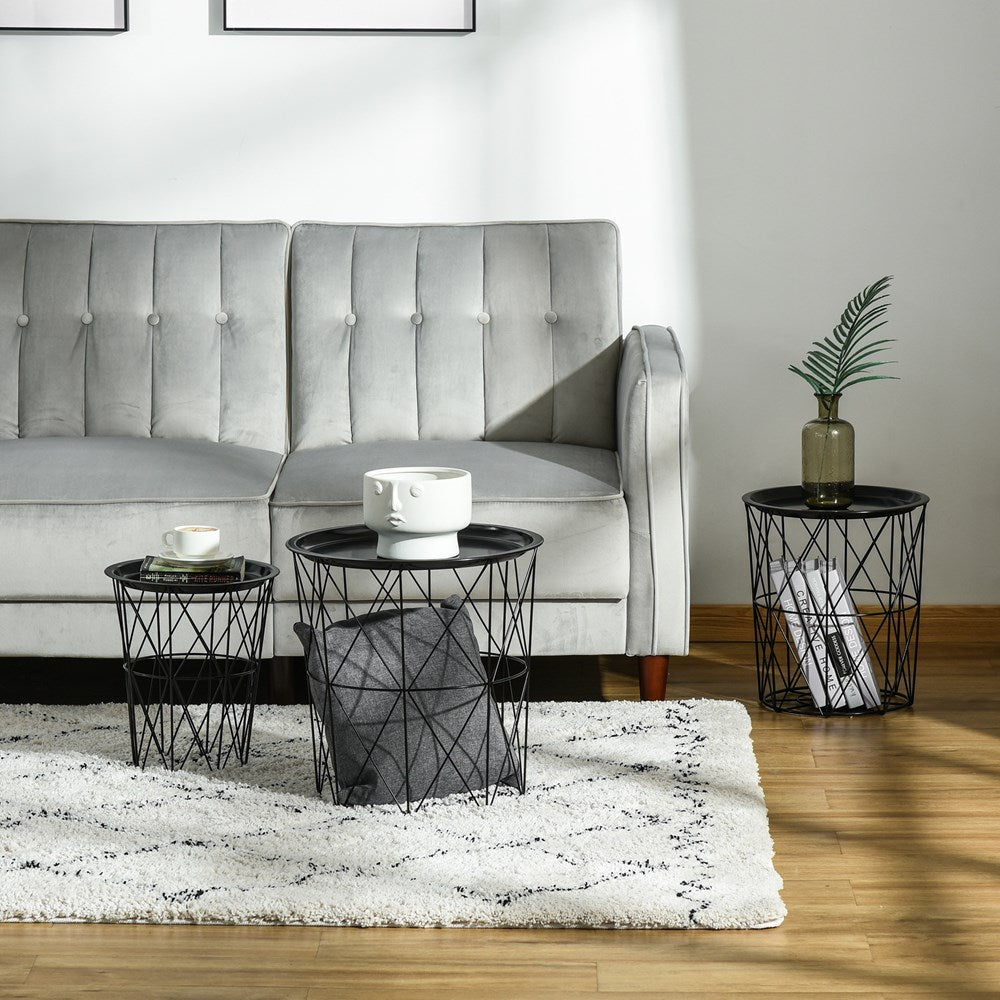 Nesting Side Tables Removable Trays Set (3 Pcs) - Black | Full House Lebanon