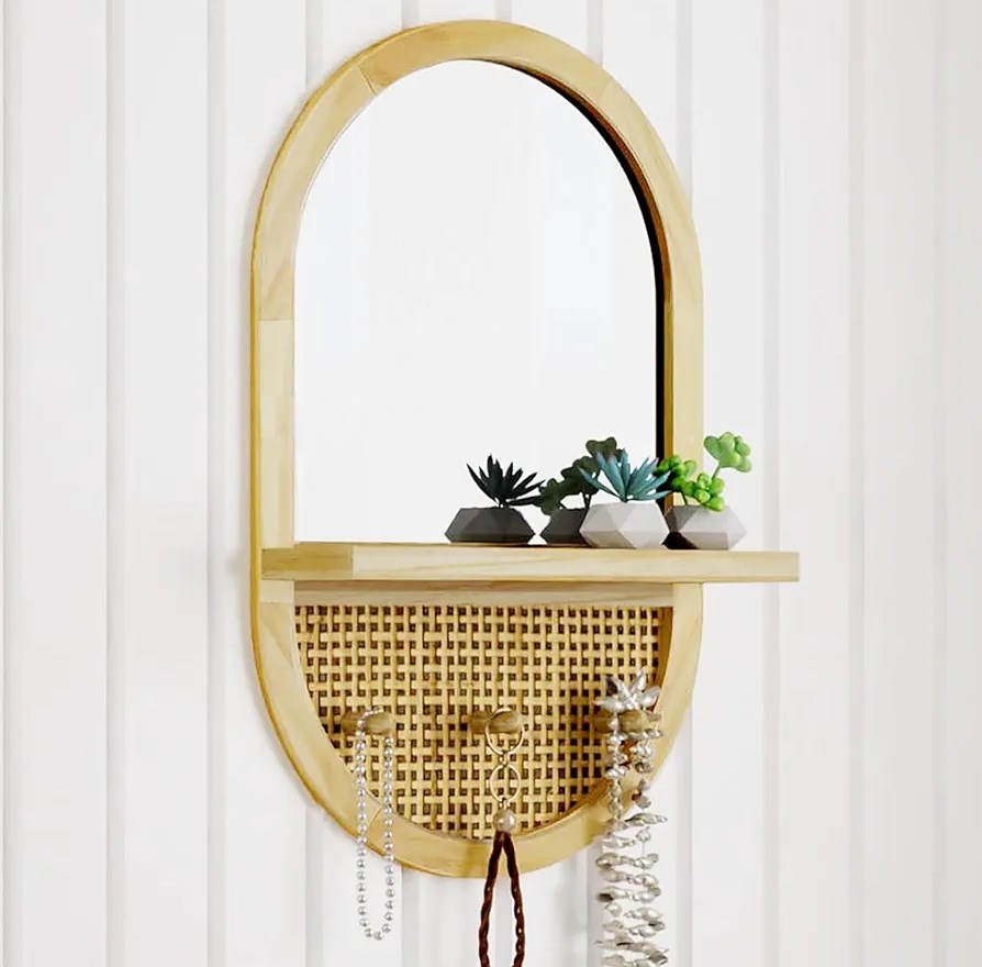 Boho Wooden and Rattan Mirror | Full House Lebanon
