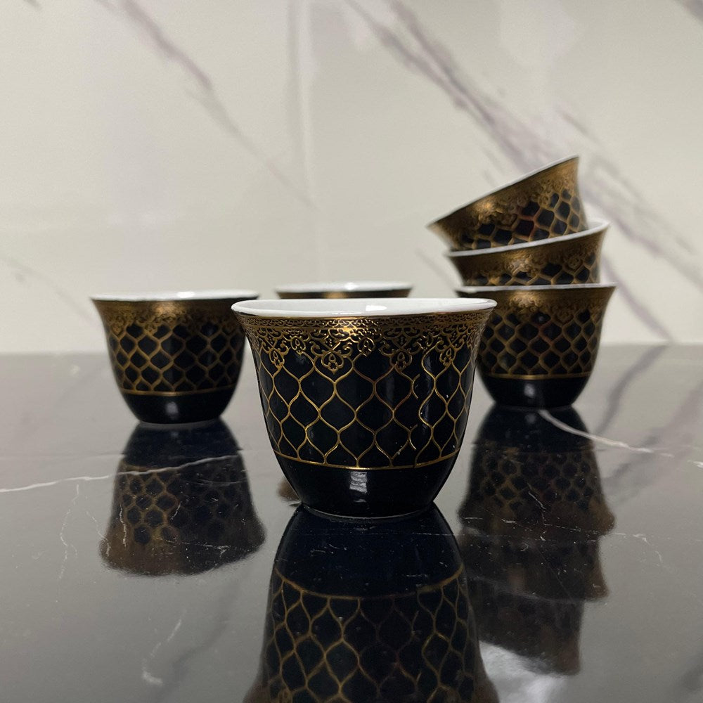 Shaffeh Black & Gold Coffee Cup Set (Dozen) - 3 | Full House Lebanon