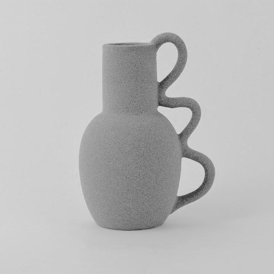 Ceramic Vase with Wavy-shaped Handle - Grey | Full House Lebanon