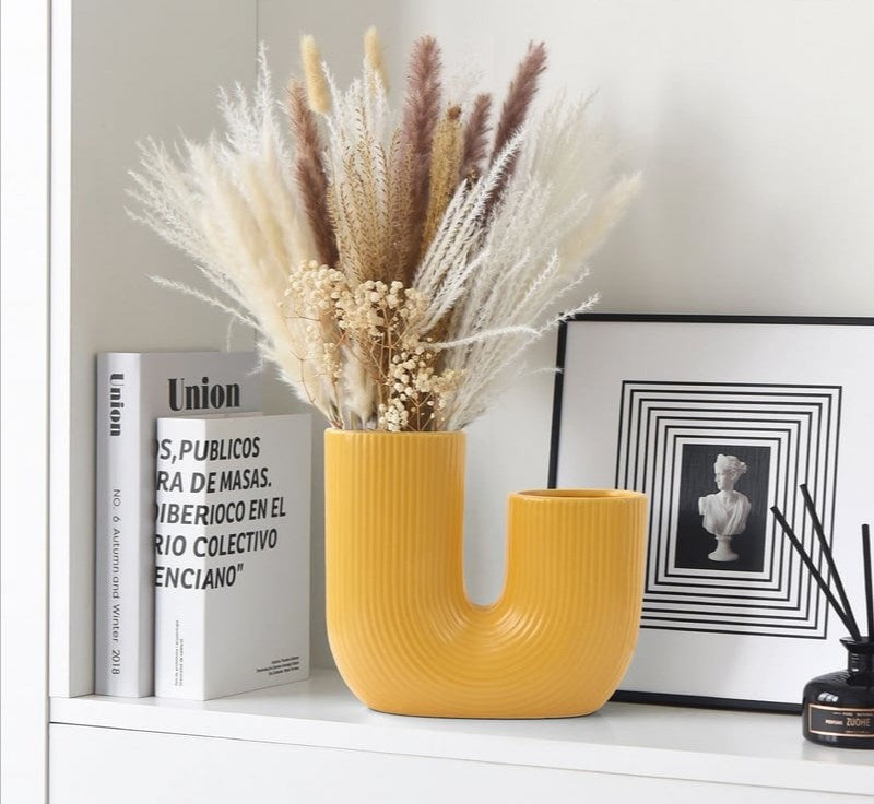 U-Shaped Ceramic Vase - Large, Black | Full House Lebanon