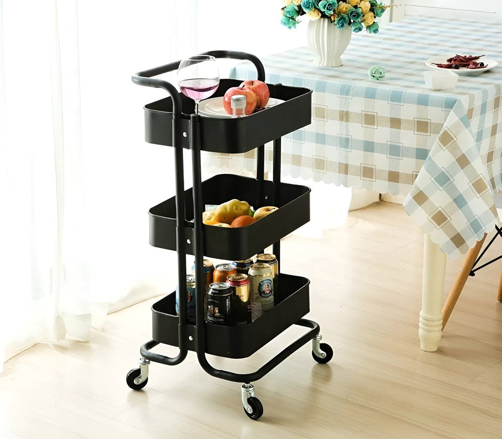 3-Tier Metal Rolling Cart with Handle | Full House Lebanon