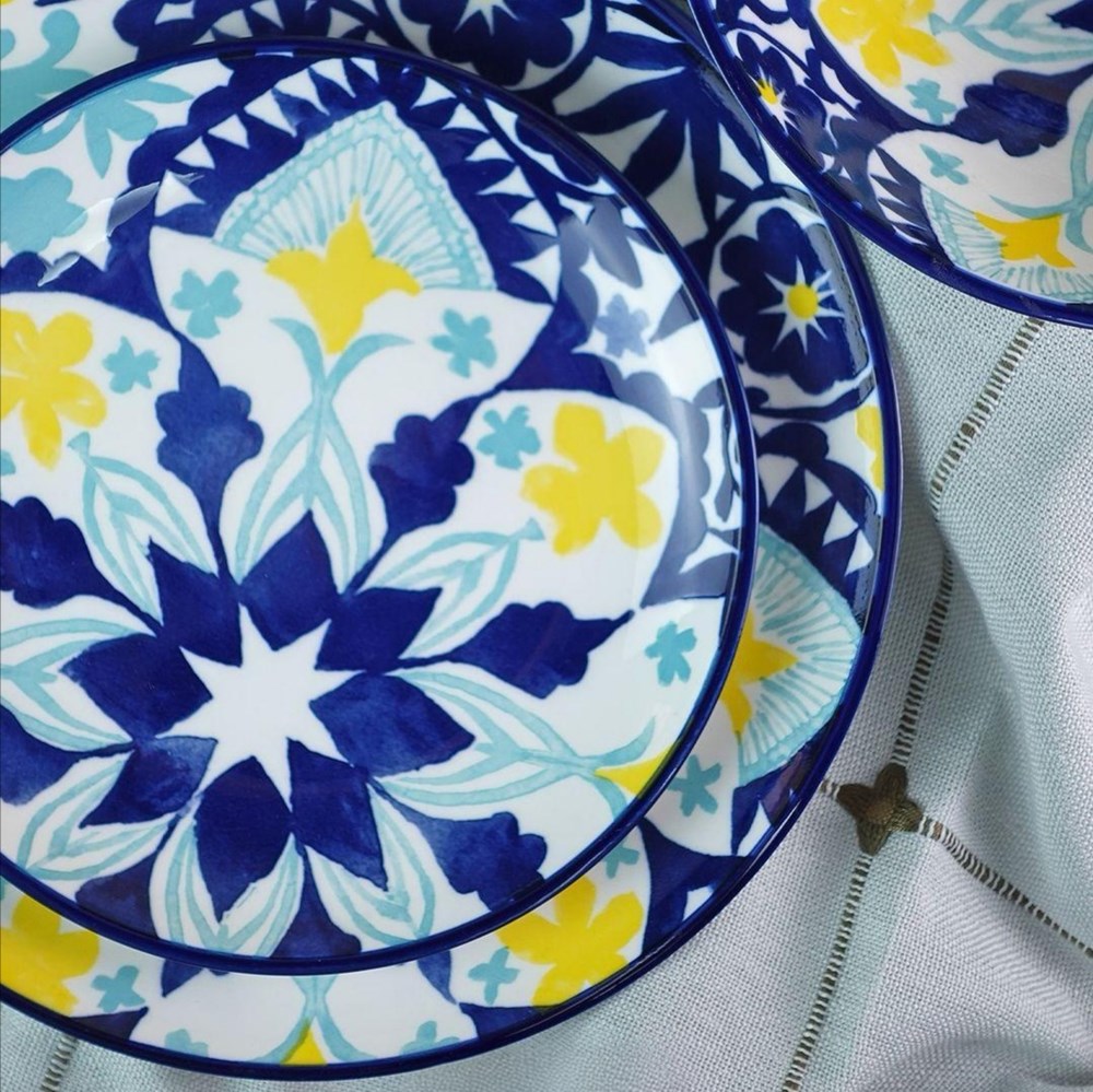 Navy&Yellow Patterned Dessert Plate & Bowl - Dessert Plate | Full House Lebanon