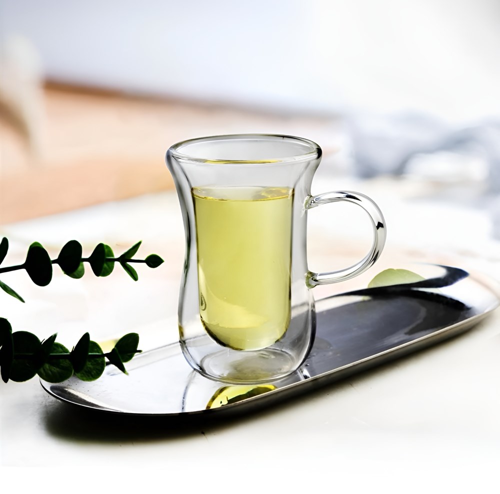 Double Wall Tea Glass Cup Set with a Glass Saucer | Full House Lebanon
