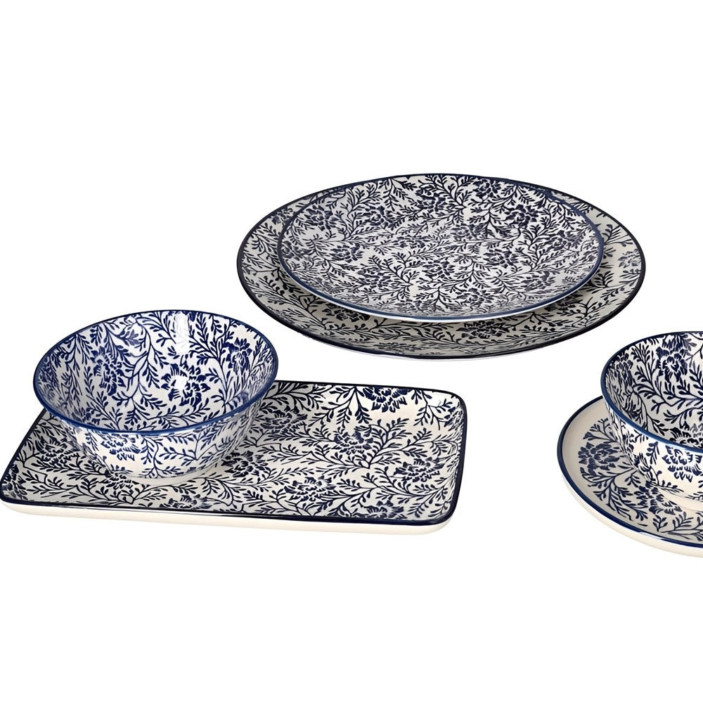 White & Blue Leaf Print Bowls - Snack /Soup Bowl | Full House Lebanon