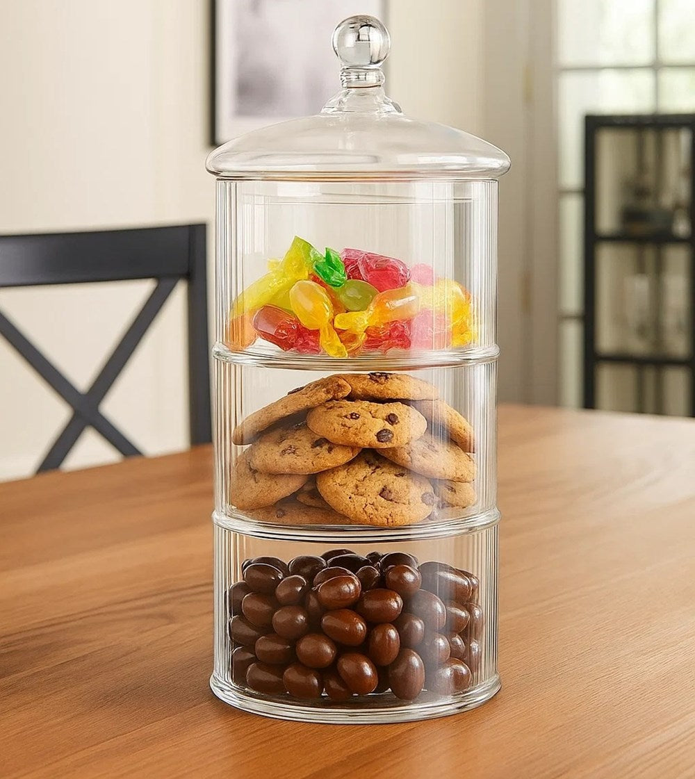 3 Layer Round Glass Cookie Jar | Full House Lebanon