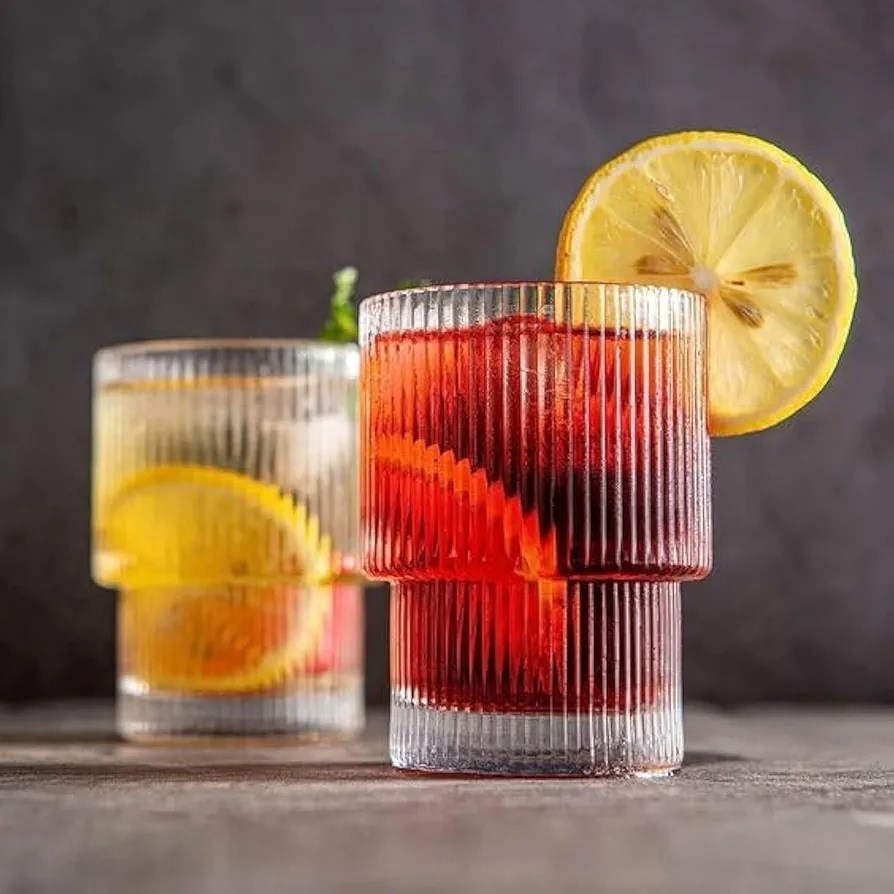 Ribbed Glass Cup Set (4 Pcs) | Full House Lebanon