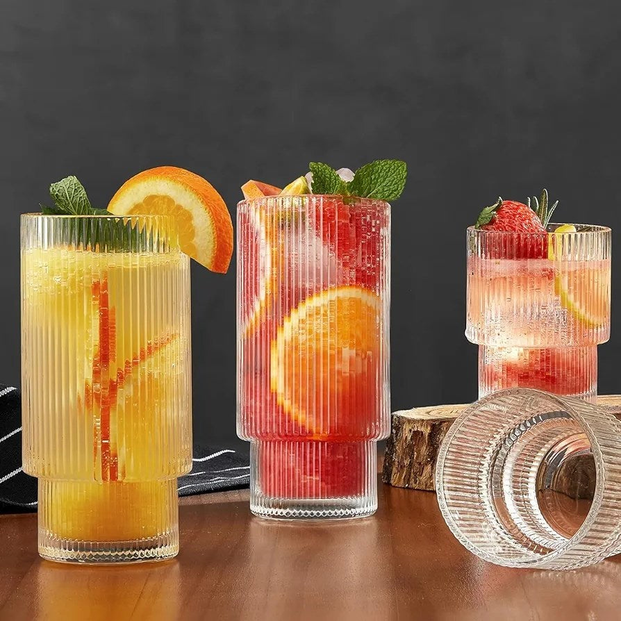 Ribbed Glass Cup Set (4 Pcs) - 350 ml | Full House Lebanon