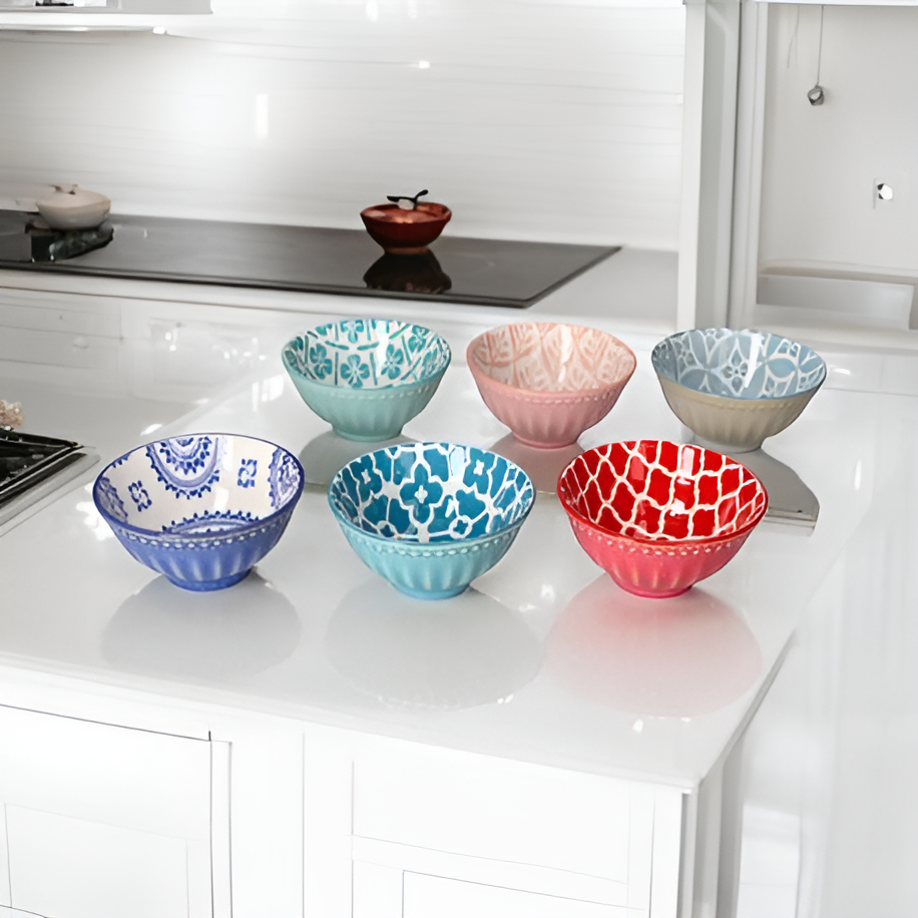 Vibrant Colorful Patterned Porcelain Bowl Set (6 Pcs) - Medium | Full House Lebanon