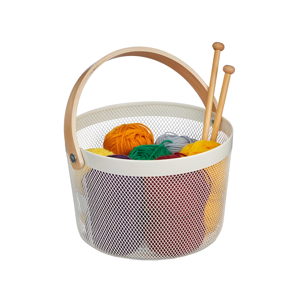 Round Metal Basket with Bamboo Handle | Full House Lebanon