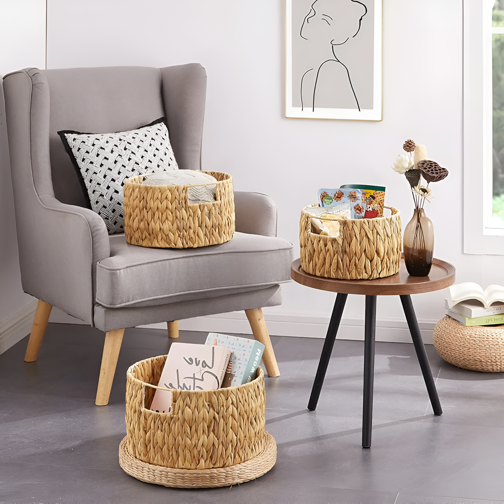 Round Handwoven Seagrass Storage Basket Set (3 Pcs) | Full House Lebanon