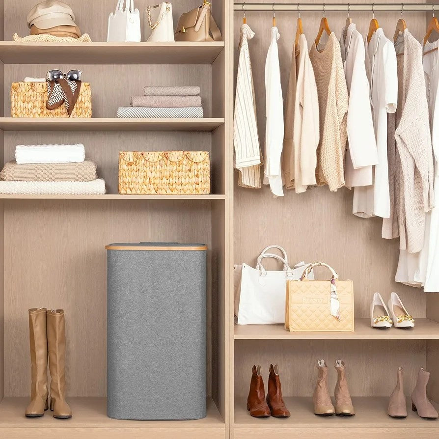 Fabric Laundry Basket with Bamboo Lid - Round | Full House Lebanon