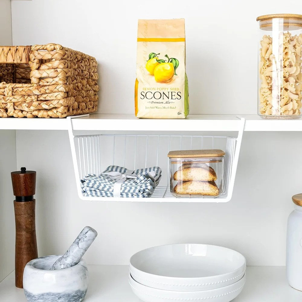 Under Shelf Hanging Organizing Basket - Square, White | Full House Lebanon