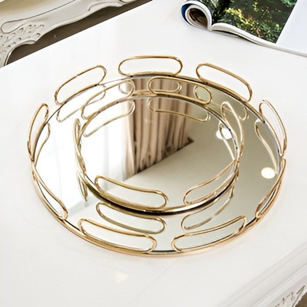 Round Gold Mirror Decorative Tray | Full House Lebanon