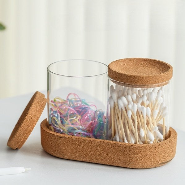 Glass Qtip Holder with Cork Lid Set (3 Pcs) | Full House Lebanon