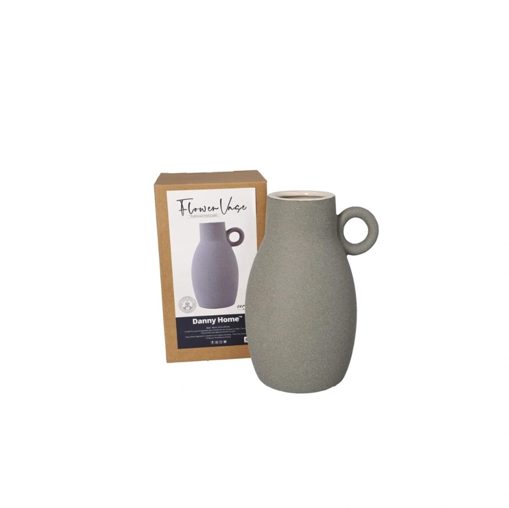 Minimalist Ceramic Ring-Handled Vase - Small, Grey | Full House Lebanon