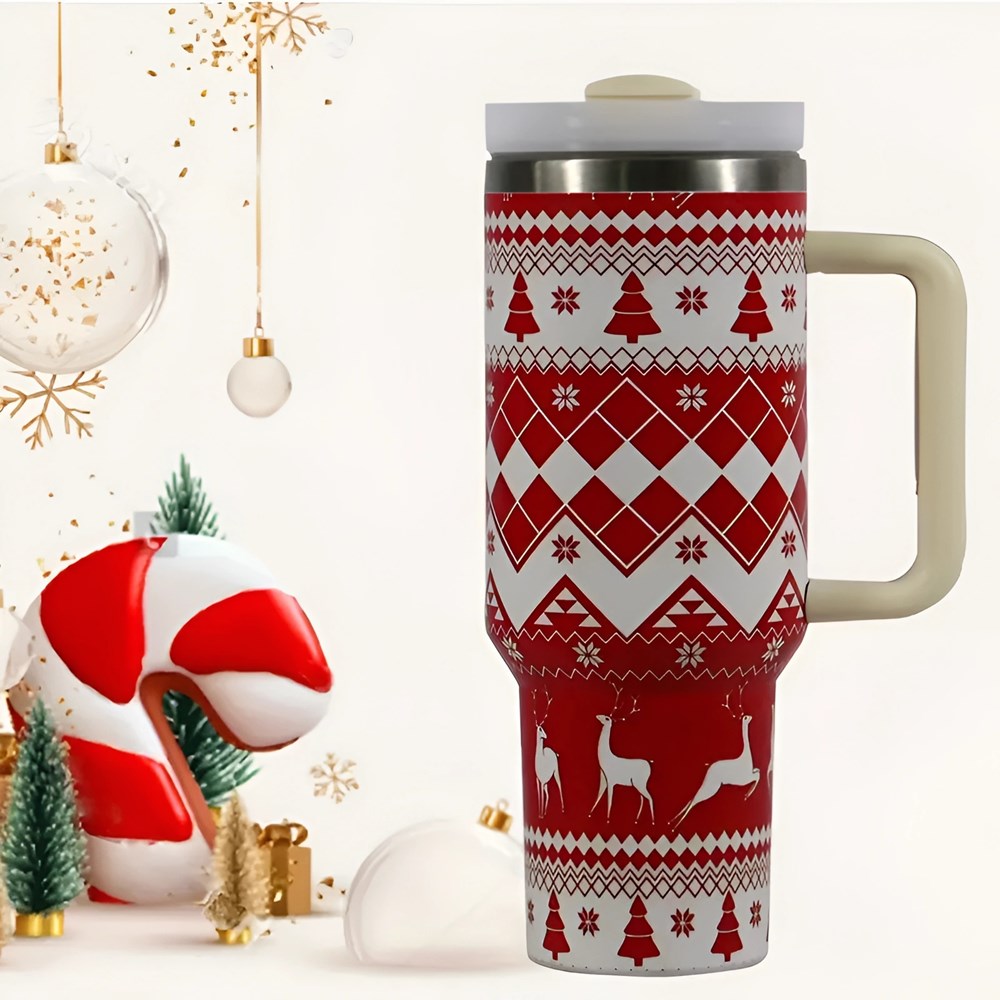 Christmas-Themed Insulated Tumbler - Dark Green | Full House Lebanon