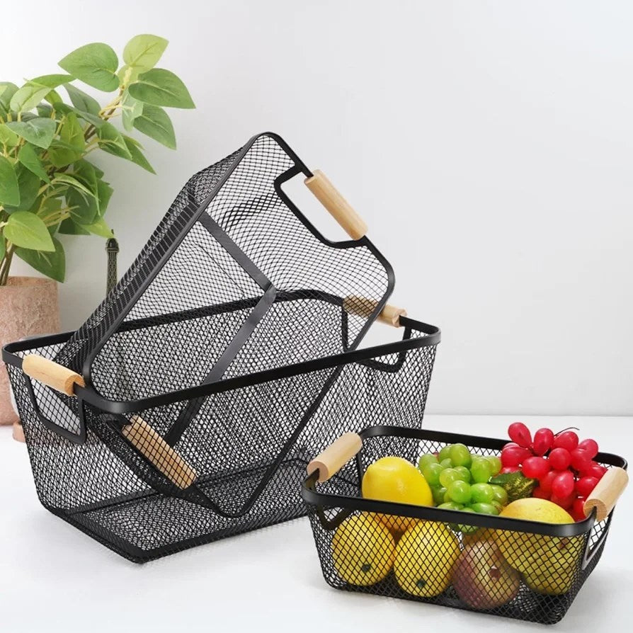 Wire Storage Basket with Wooden Handles - Medium | Full House Lebanon