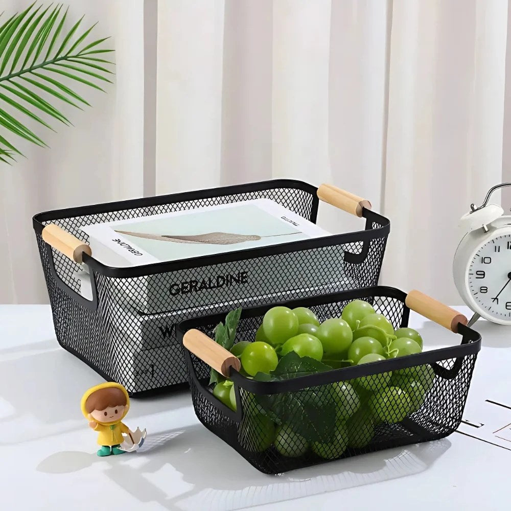 Wire Storage Basket with Wooden Handles - Small | Full House Lebanon