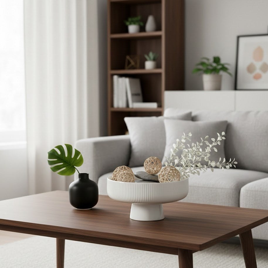 Ribbed Porcelain Decorative Bowl - Small, White | Full House Lebanon