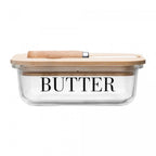 Glass Butter Dish with a Bamboo Lid  & Knife | Full House Lebanon