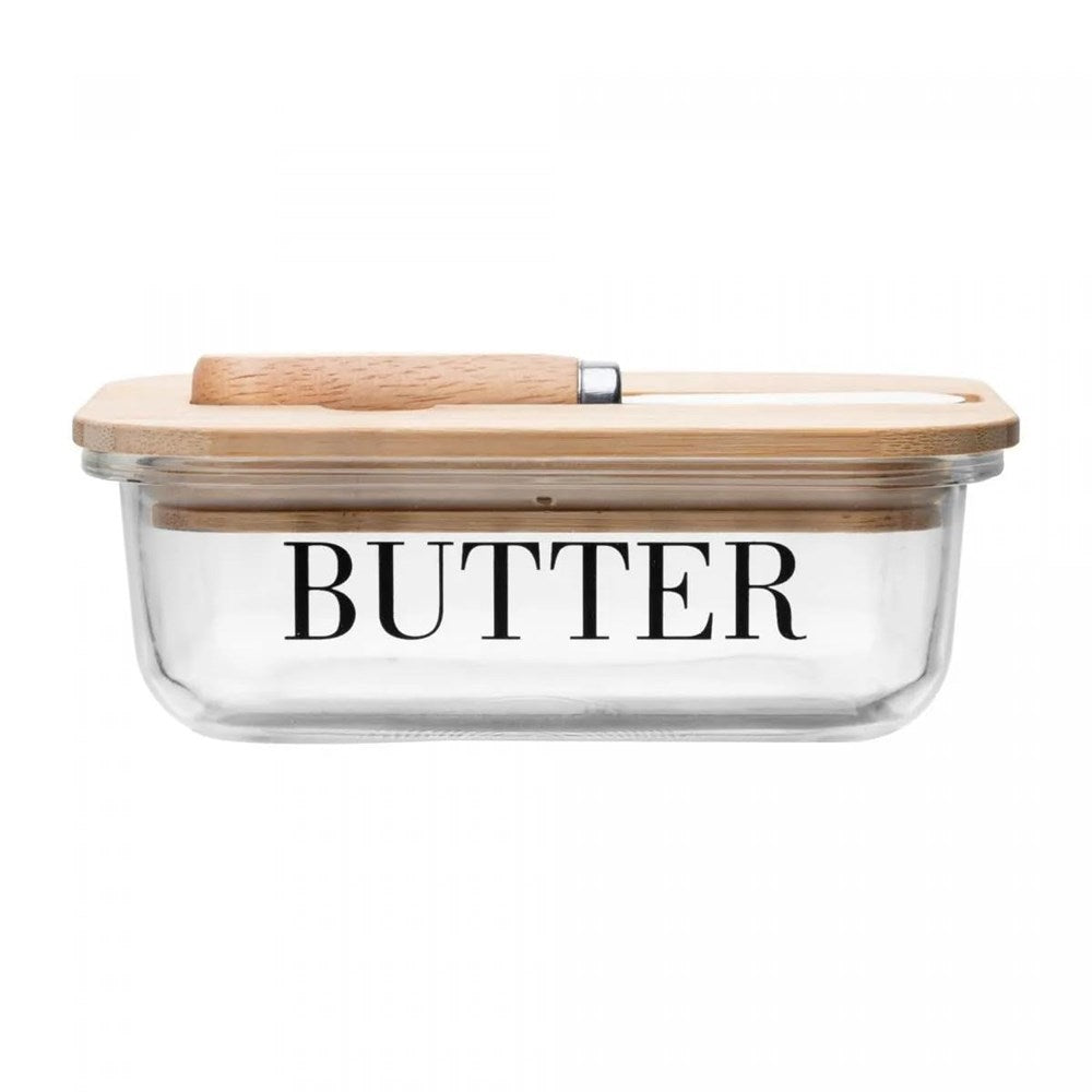 Glass Butter Dish with a Bamboo Lid  & Knife | Full House Lebanon