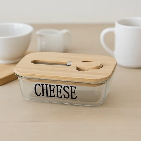 Glass Cheese  Dish with a Bamboo Lid  & Knife | Full House Lebanon