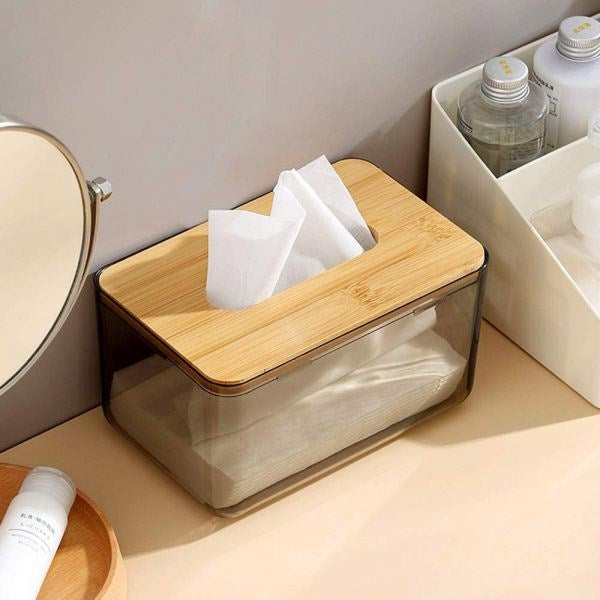Tinted Tissue Box with Wooden Lid | Full House Lebanon