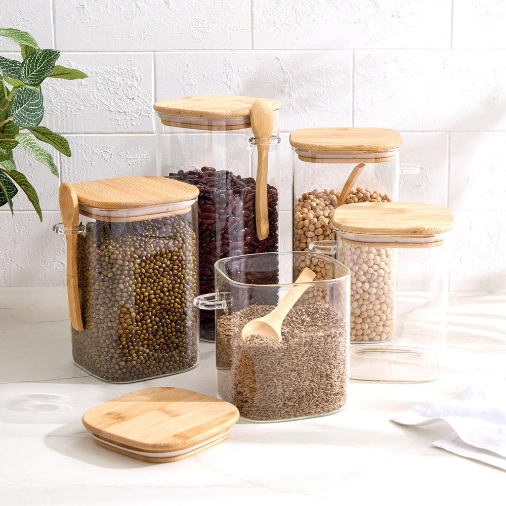 Square Glass Jar With Bamboo Lid & Spoon | Full House Lebanon