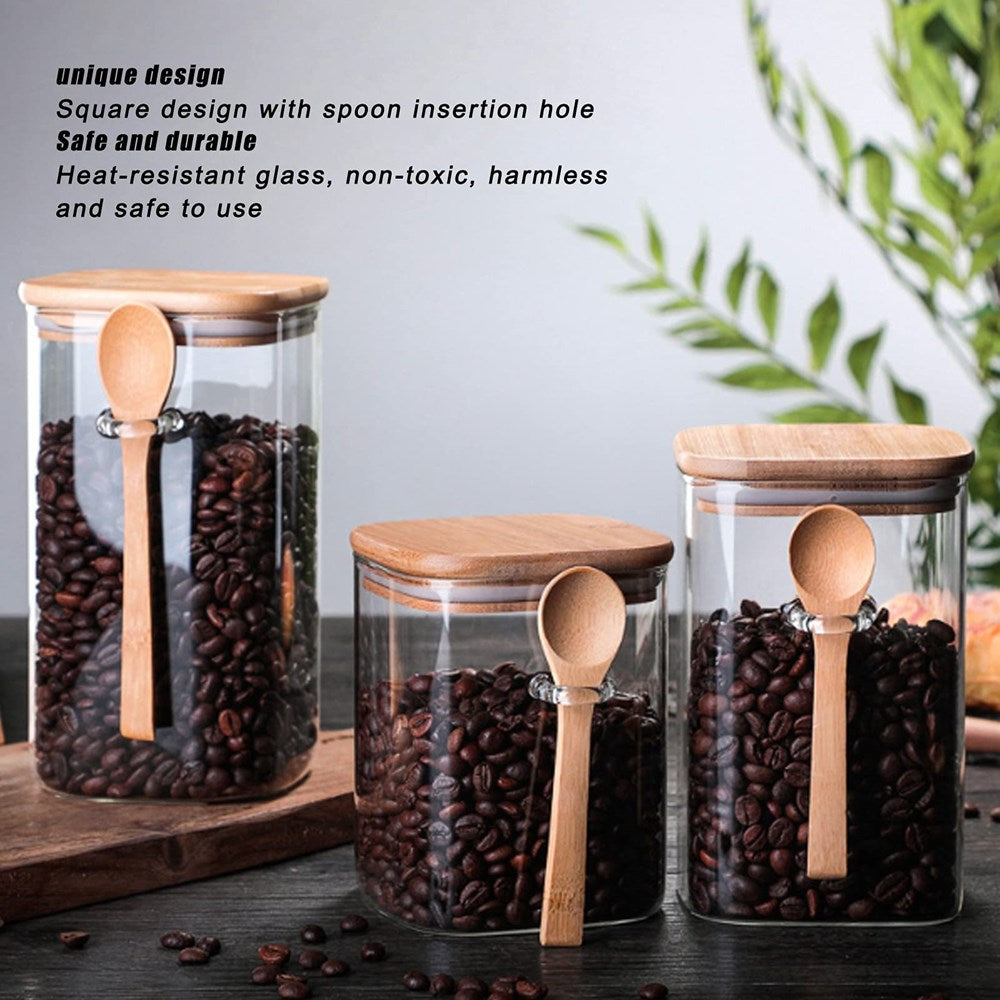 Square Glass Jar With Bamboo Lid & Spoon | Full House Lebanon