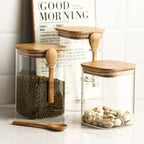 Square Glass Jar With Bamboo Lid & Spoon | Full House Lebanon