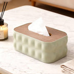 Embossed Plastic Tissue Box  with Wooden Lid