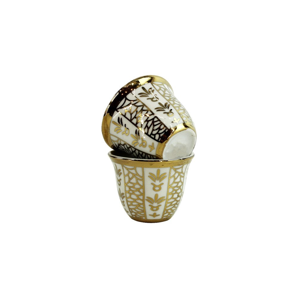 Shaffeh White & Gold Coffee Cup Set (Dozen) | Full House Lebanon