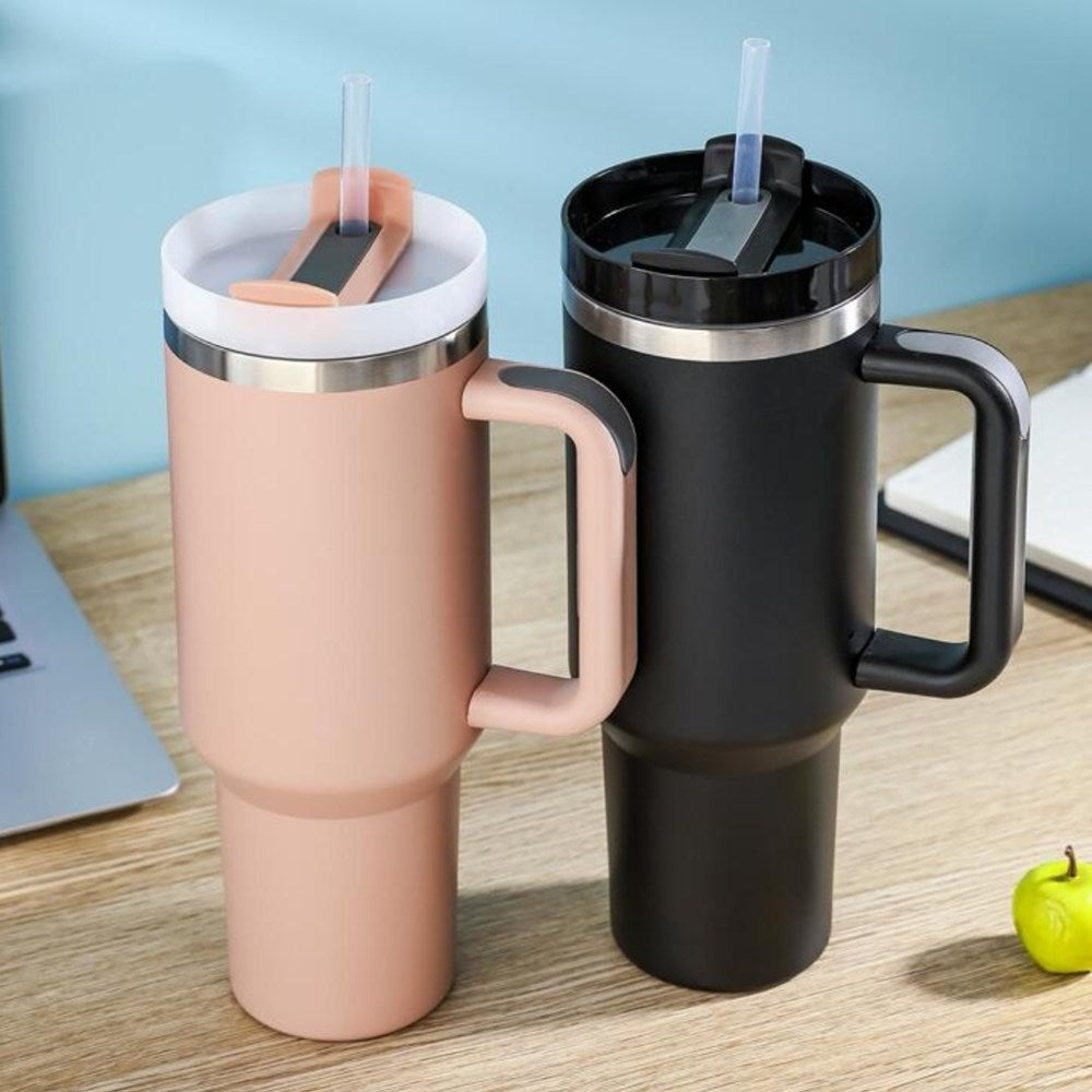 Insulated Tumbler with Straw - Navy Blue | Full House Lebanon
