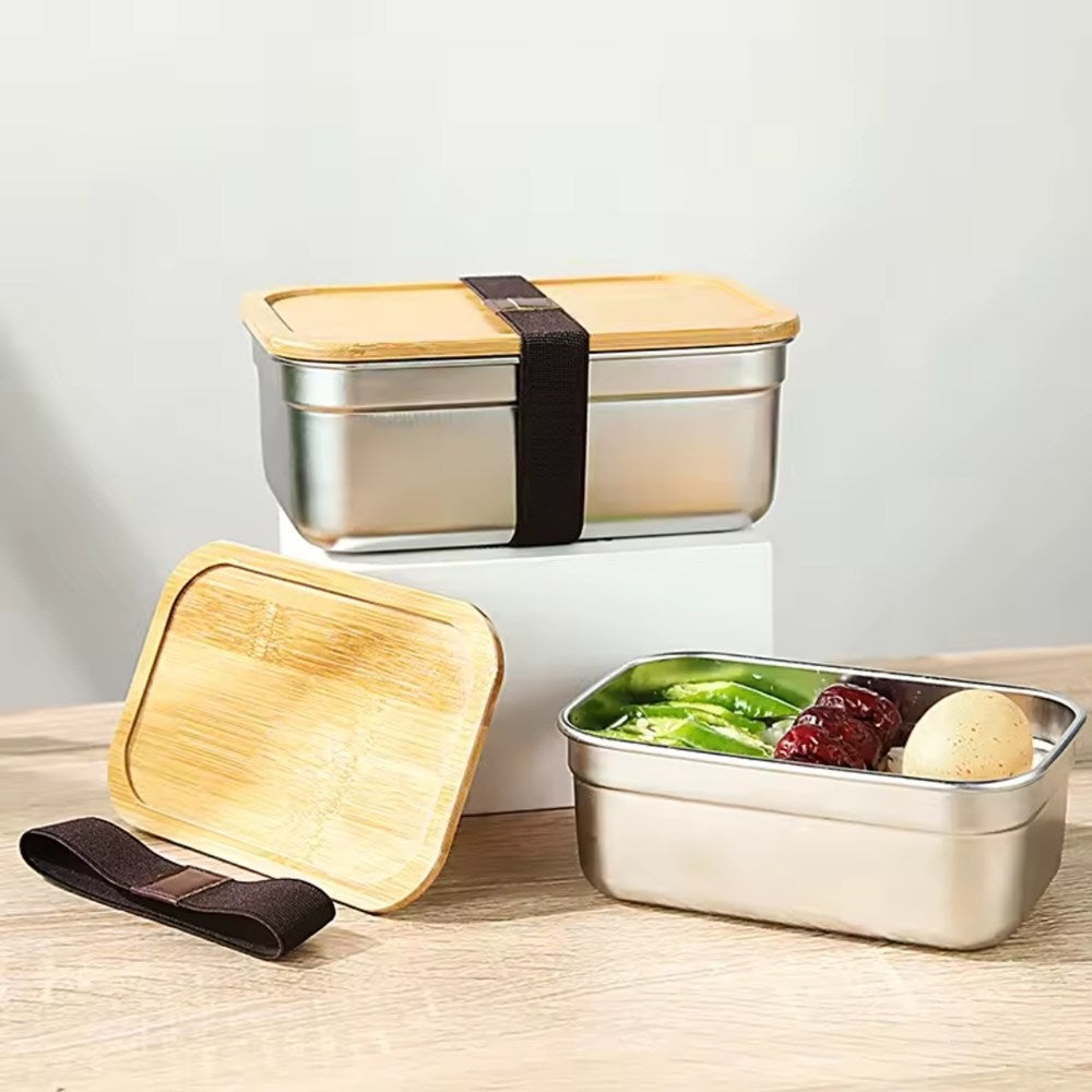 Stainless Steel Lunch Box with Bamboo Lid - Medium | Full House Lebanon