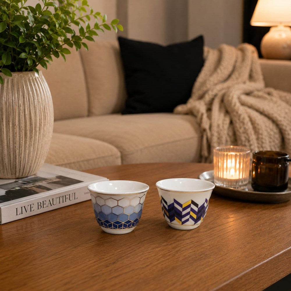 Blue Geometric Shaffeh Coffee Cup Set – Set Of 12 | Full House Lebanon