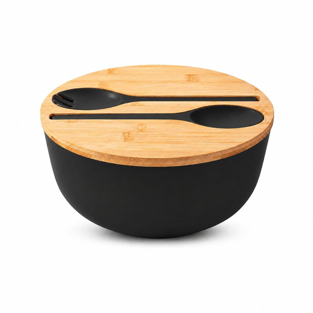 Salad Bowl Set with Bamboo Lid & Serving Utensils
