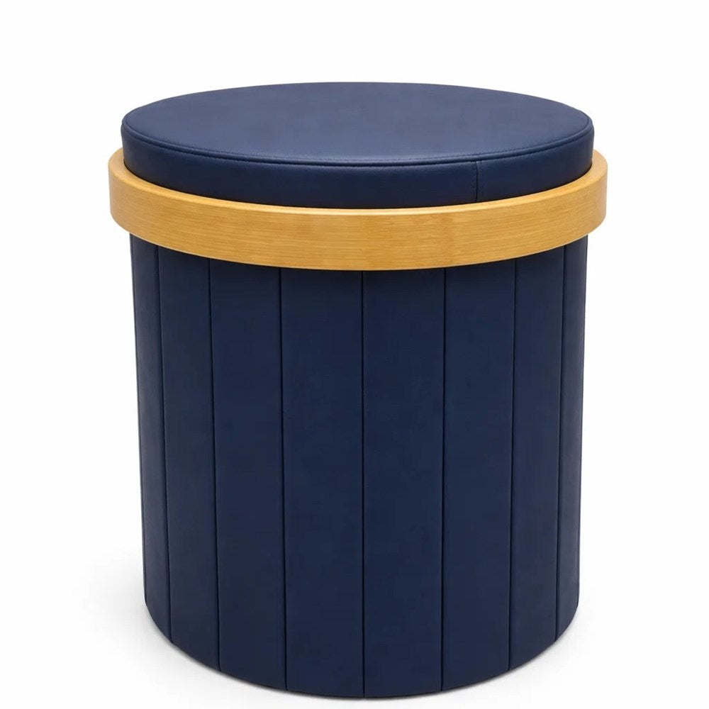 Round Storage Ottoman with a Removable Wooden Lid Top