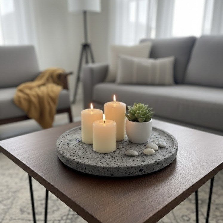 Round Grey Stone Tray
