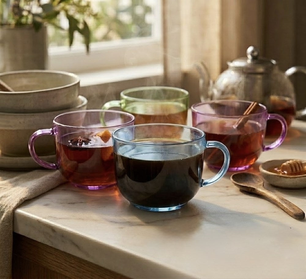 Multicolor Glass C-Handle Mug Set (3 Pcs) | Full House Lebanon
